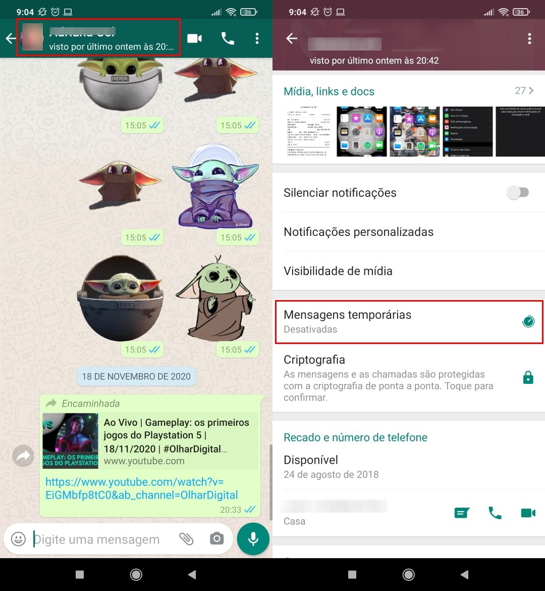 Como mandar mensagens temporárias no WhatsApp - Passo 2